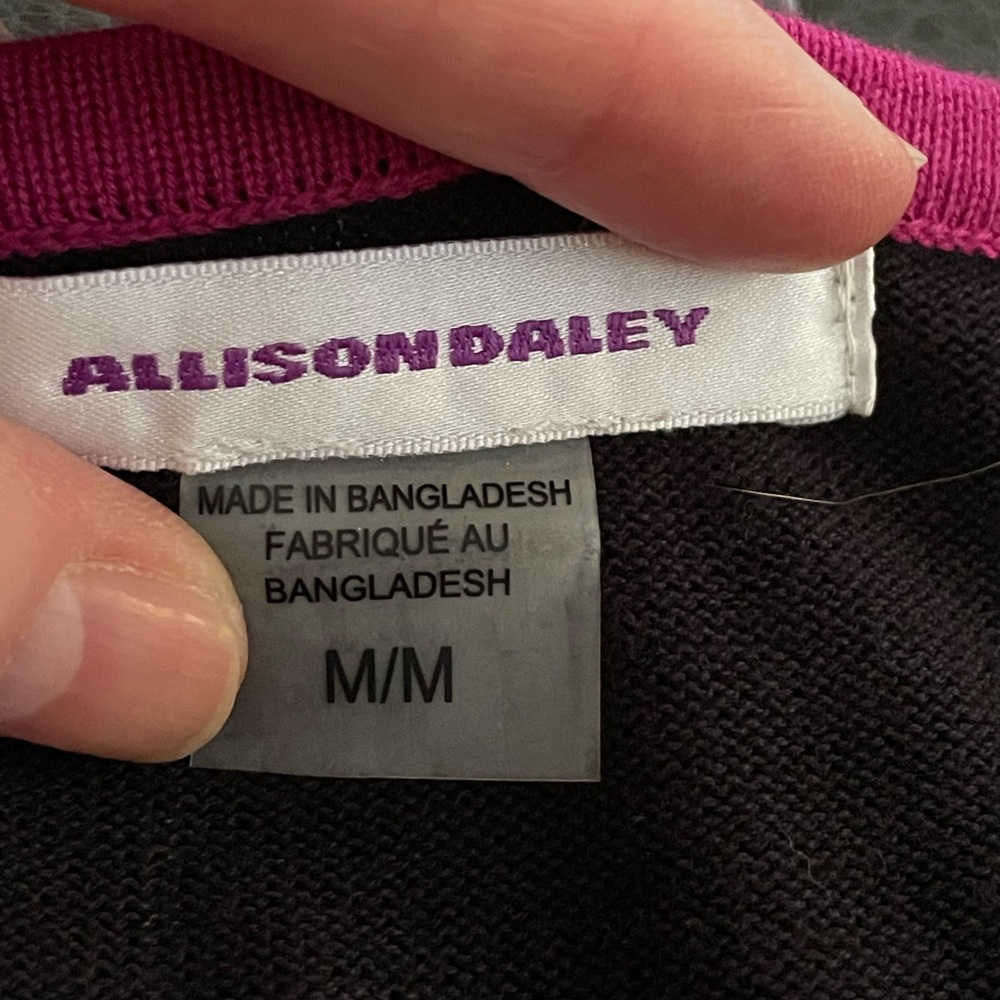 Allison Daley pink raspberry magenta black Colorblock sweater size medium cotton - Picture 10 of 14